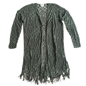 Hand Woven Jacket Women M Unicorn Tribe Army Green Layering Poncho Wrap Cardigan